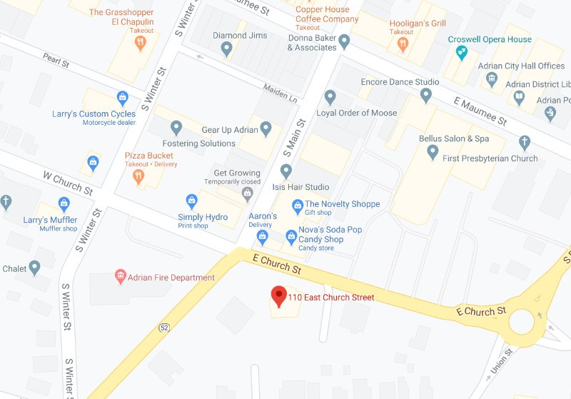 Google Map Screenshot 110 E Church St Adrian MI 49221